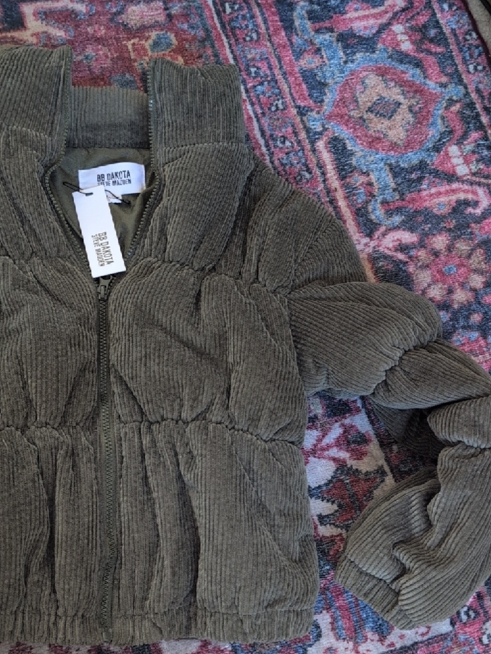 BB Dakota Olive Green Corduroy Puffer Jacket Women - Picture 3 of 3